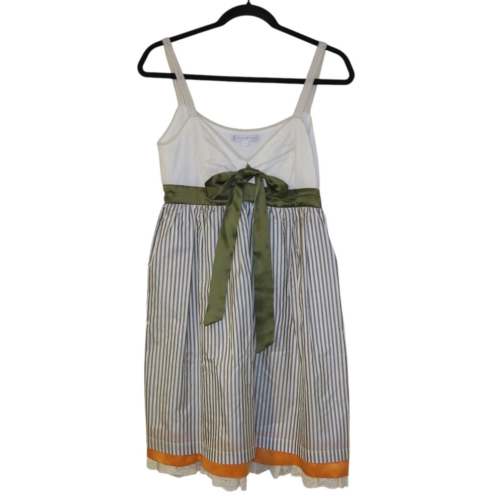 Paul & Joe Sister Babydoll Dress Striped Silk Bow Boho V-neck Casual Spring